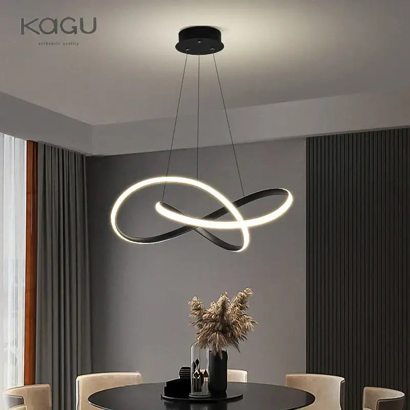 Modern black and white aluminum acrylic decorbites led chandelier light with infinity loop design for dining room illumination