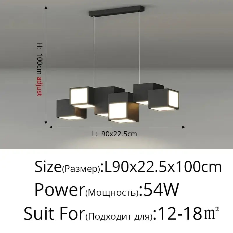 Modern black cube decorbites led chandelier with adjustable height and minimalist design for indoor lighting