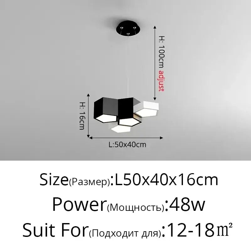 Modern black and white geometric decorbites led chandelier pendant with adjustable height for minimalist indoor lighting