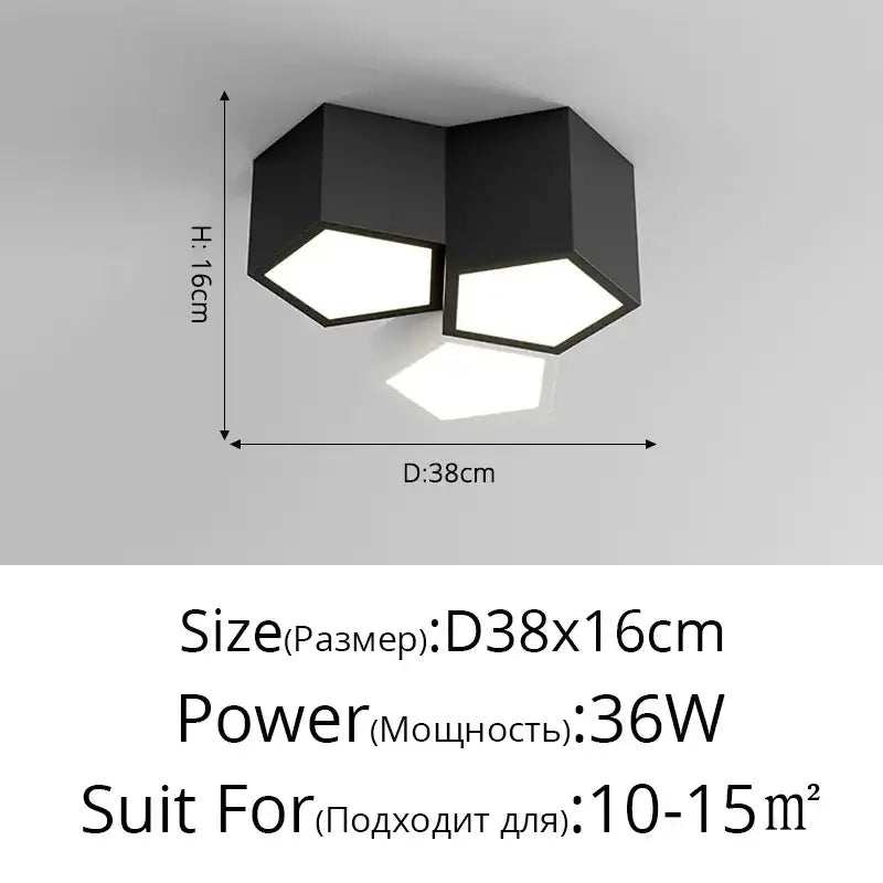 Black hexagonal decorbites led chandelier with three illuminated panels for minimalist indoor lighting