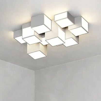 Modern white cube decorbites led chandelier with geometric modular design and remote dimming for minimalist indoor lighting