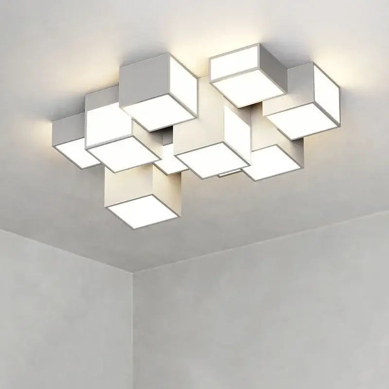 Modern white cube decorbites led chandelier with geometric modular design and remote dimming for minimalist indoor lighting