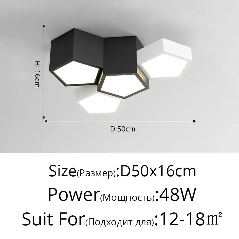 Modern hexagonal decorbites led chandelier light with sleek black and white design and three illuminated panels for indoor use