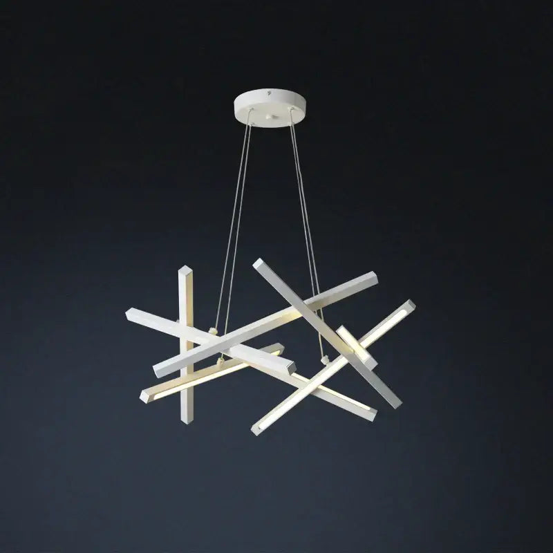 Modern white decorbites led chandelier with intersecting rectangular bars for living room and dining lighting