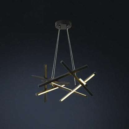 Modern black and gold geometric decorbites led chandelier with intersecting led bars for living room dining room lighting
