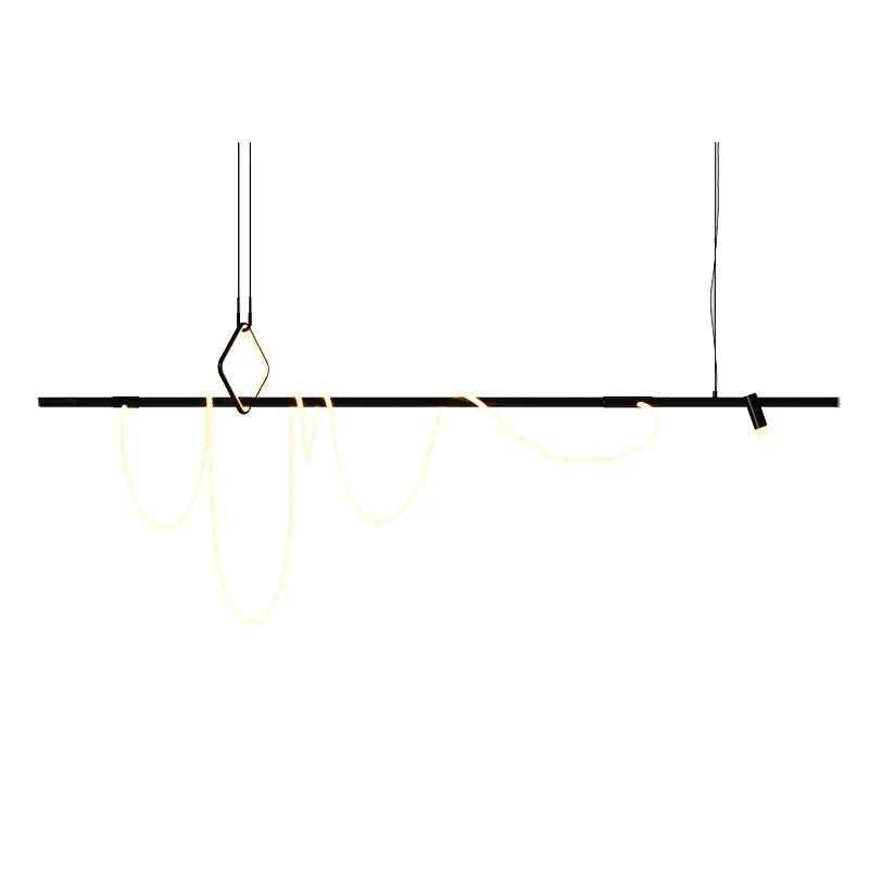 Black minimalist linear led chandelier with warm glowing led strips for modern home decor by decorbites