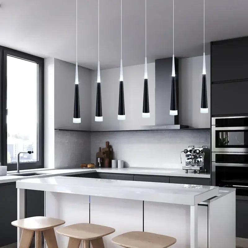 Modern black and white decorbites led chandelier lighting with sleek tapered designs for staircases in villas and duplexes
