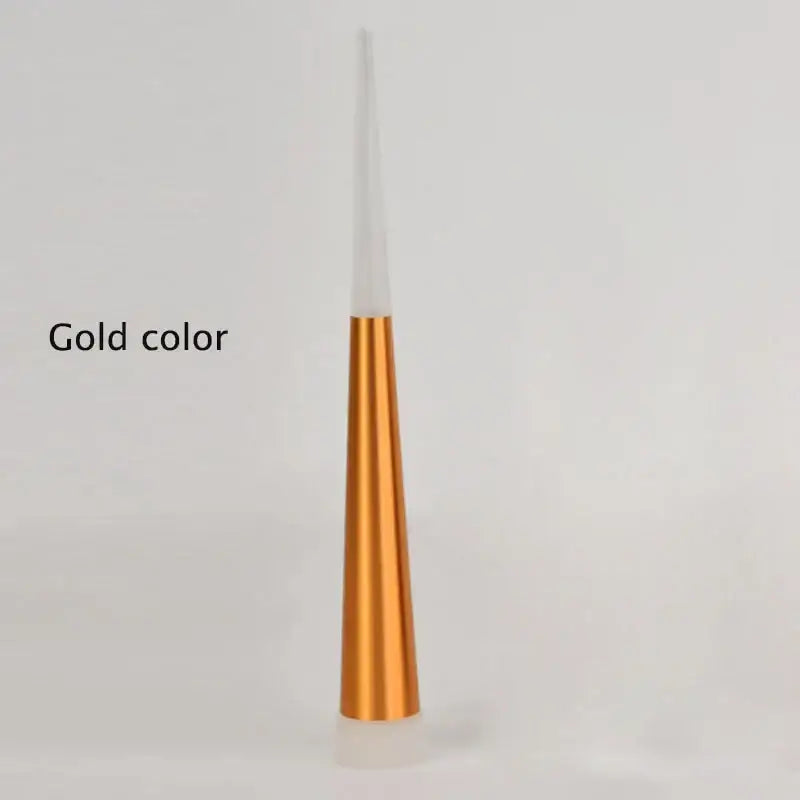 Gold-colored cone-shaped party horn with white plastic tip featured in decorbites led chandelier lighting collection
