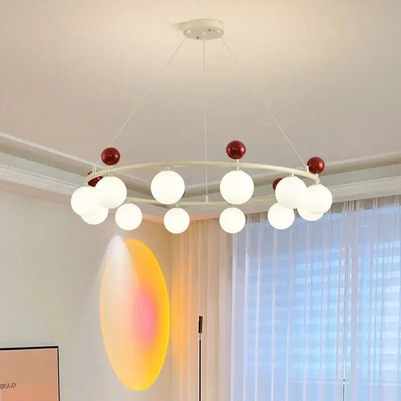 Modern white and red spherical pendant light with minimalist frame decorbites led chandelier for indoor home lighting
