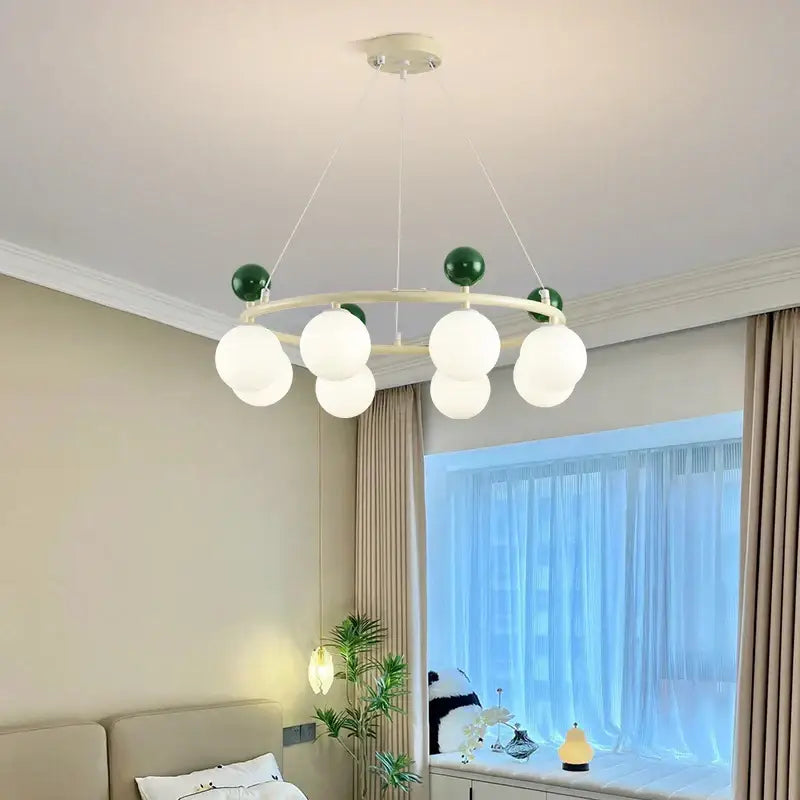 Modern white and green spherical pendant decorbites led chandelier with minimalist circular frame for indoor lighting