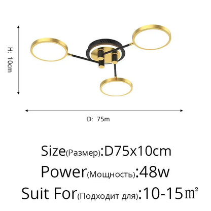 Modern ceiling chandelier lights with three gold rings and black gold base decorbites led chandelier for contemporary interiors