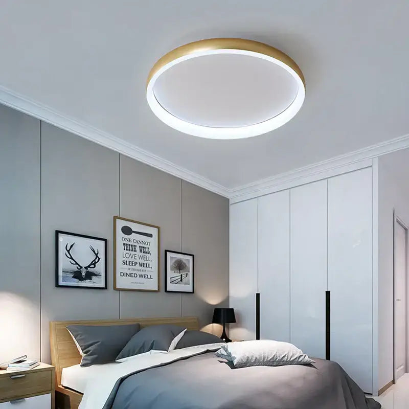 Modern circular decorbites led chandelier lights with gold-toned ring and white diffused panel for home lighting