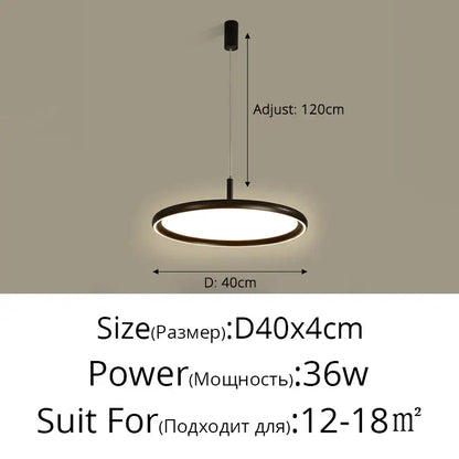 Modern black circular decorbites led chandelier with sleek minimalist design and adjustable 120cm hanging length for home