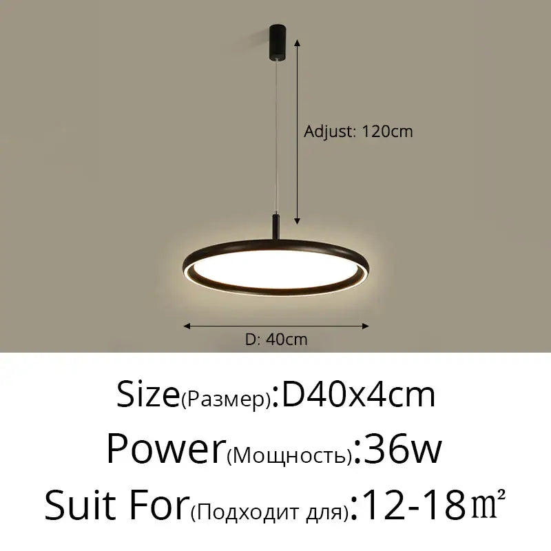 Modern black circular decorbites led chandelier with sleek minimalist design and adjustable 120cm hanging length for home