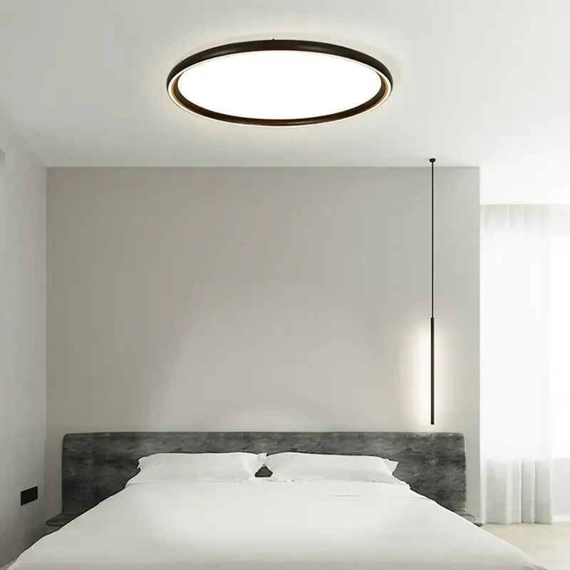 Modern circular decorbites led chandelier light with sleek black frame and bright white illumination for home use