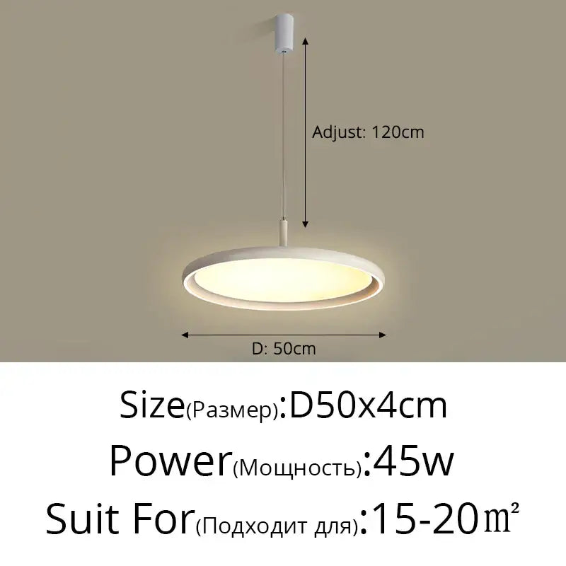 Modern white circular pendant decorbites led chandelier with minimalist design and adjustable hanging length for home lighting