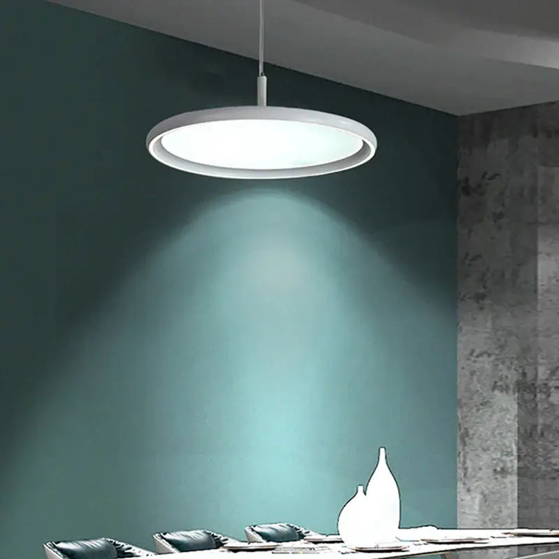 Modern white circular pendant light with sleek minimalist design in decorbites led chandelier lights for home use