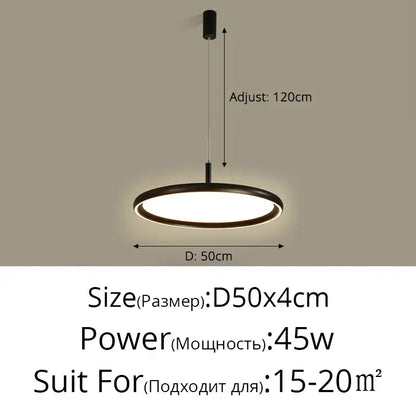 Modern black circular decorbites led chandelier with minimalist design and adjustable 120cm hanging length for home use