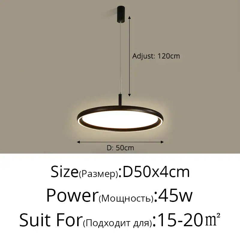Modern black circular decorbites led chandelier with minimalist design and adjustable 120cm hanging length for home use