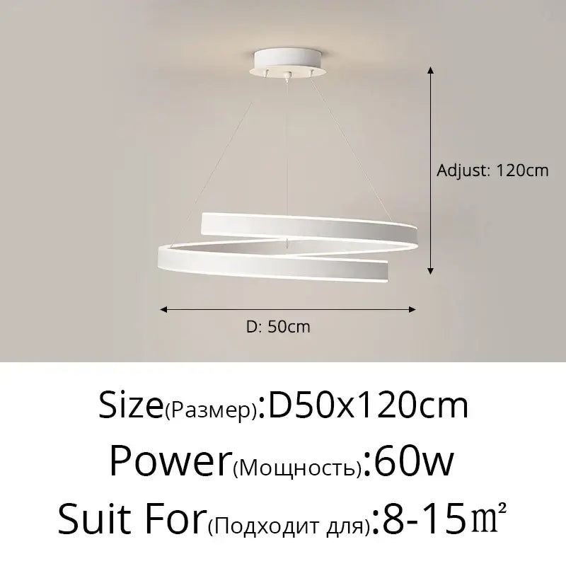 Modern white led chandelier lights with two interlocking circular rings for living and dining room lighting