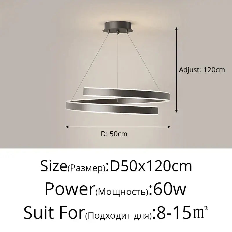 Modern minimalist decorbites led chandelier lights with two silver rings and matte black ceiling mount for indoor use