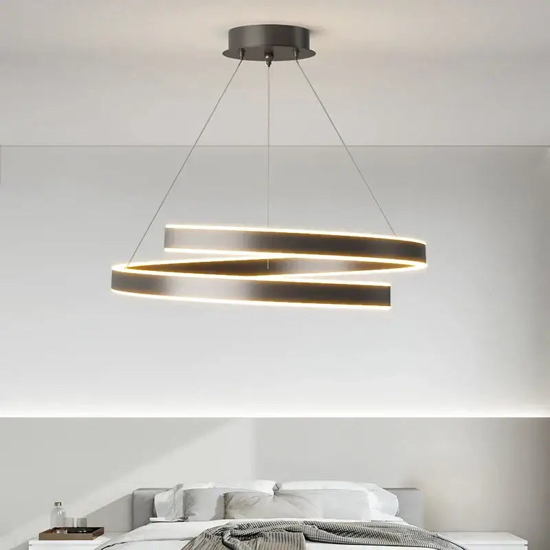 Decorbites™ modern led chandelier lights with interlocking brushed metallic rings and warm edge lighting for indoor use