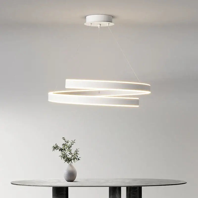 Modern white led chandelier lights with a sleek double-looped design for living dining room bedroom and kitchen lighting
