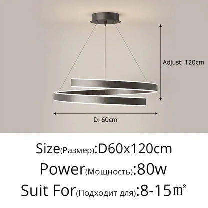 Modern black and silver double-ring led chandelier lights with adjustable height for living and dining room decor
