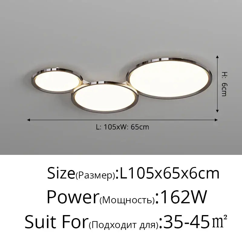 Modern minimalist decorbites led chandelier with three white glowing panels in chrome for indoor living spaces