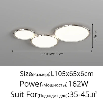 Modern chrome-finished decorbites led chandelier with three circular led panels for indoor living spaces
