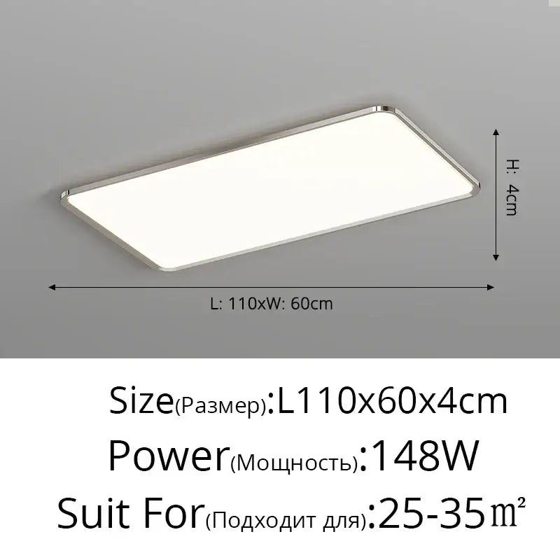 Modern rectangular decorbites led chandelier with sleek silver frame and bright white panel for indoor living spaces
