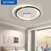 Modern circular led chandelier light with sleek black frame and white glowing ring by qiyimei decorbites led chandelier