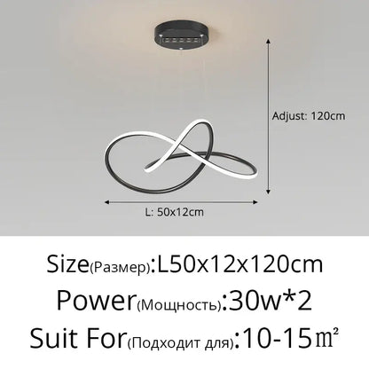 Modern decorbites led chandelier lights with infinity-shaped black and white design adjustable to 120cm height