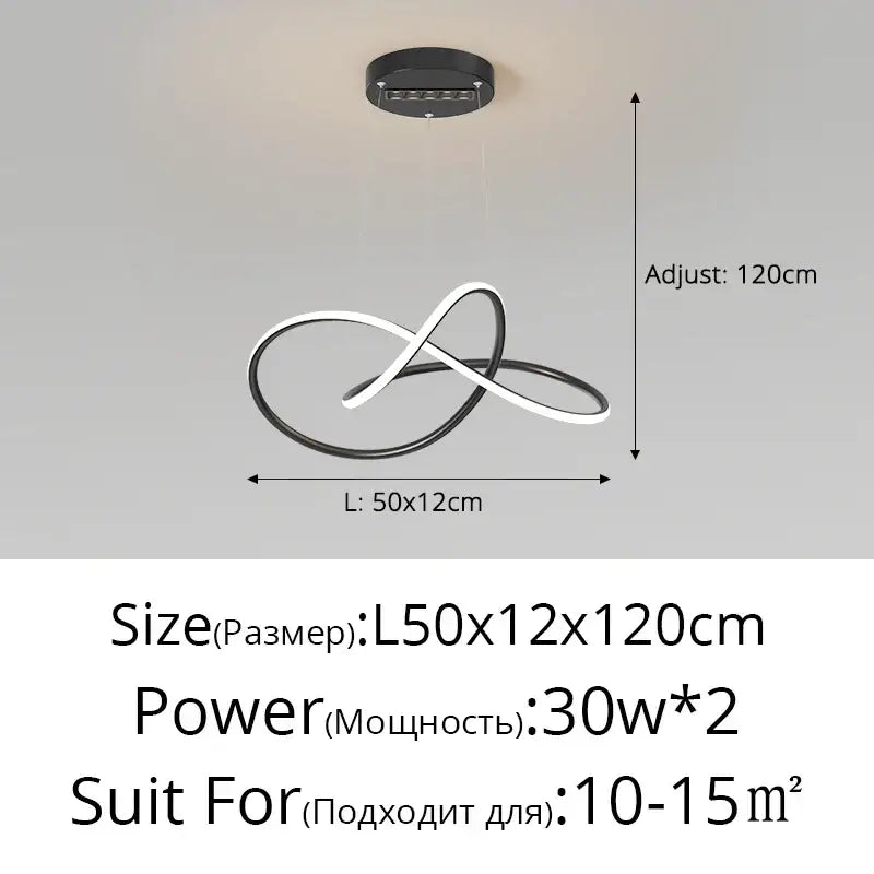 Modern decorbites led chandelier lights with infinity-shaped black and white design adjustable to 120cm height