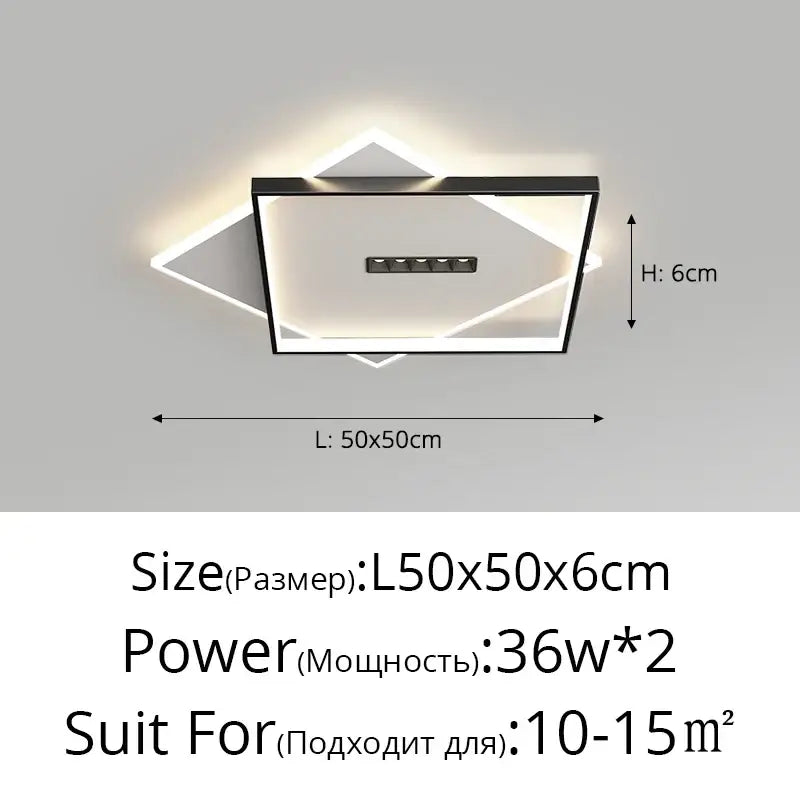 Modern black-framed decorbites led chandelier with geometric white illuminated panels for indoor lighting decor