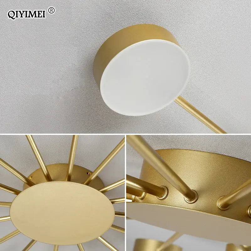Gold-finished decorbites led chandelier with sleek radial arms and circular white diffuser for modern indoor lighting
