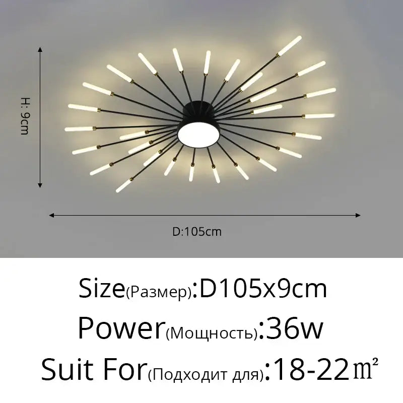 Modern black and white decorbites led chandelier featuring radial slender arms for indoor living room and bedroom lighting