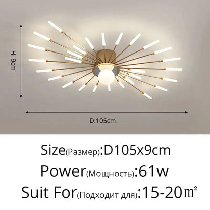 Modern gold-toned decorbites led chandelier lights with white led rods radiating from a central base for indoor use