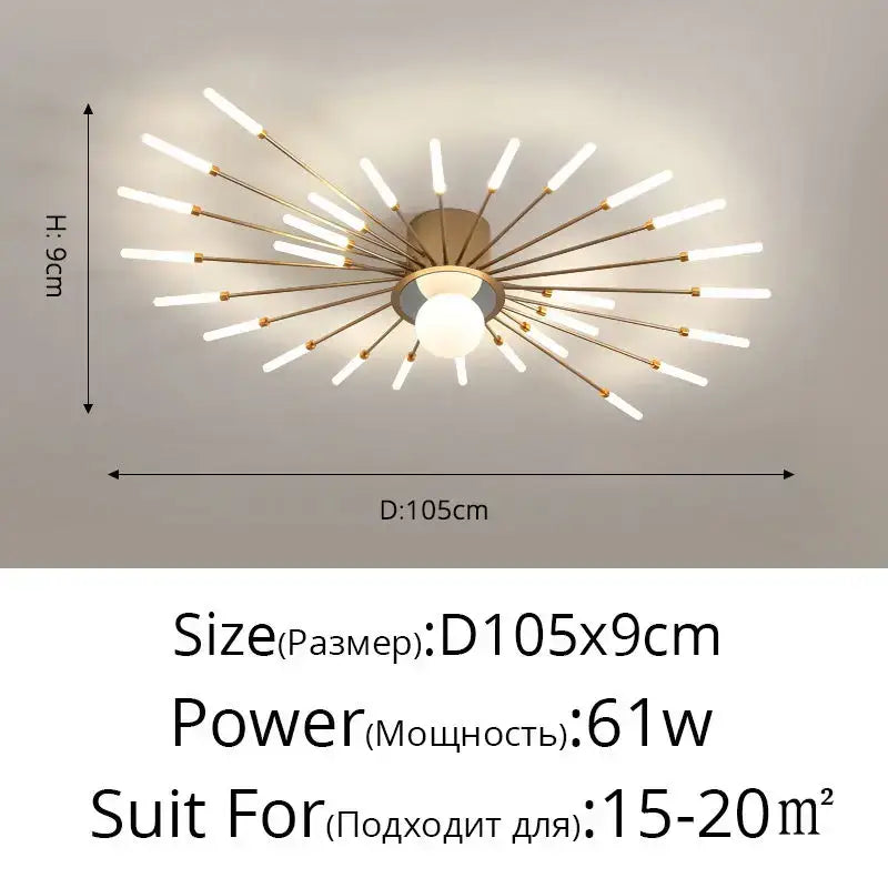 Modern gold-toned decorbites led chandelier lights with white led rods radiating from a central base for indoor use