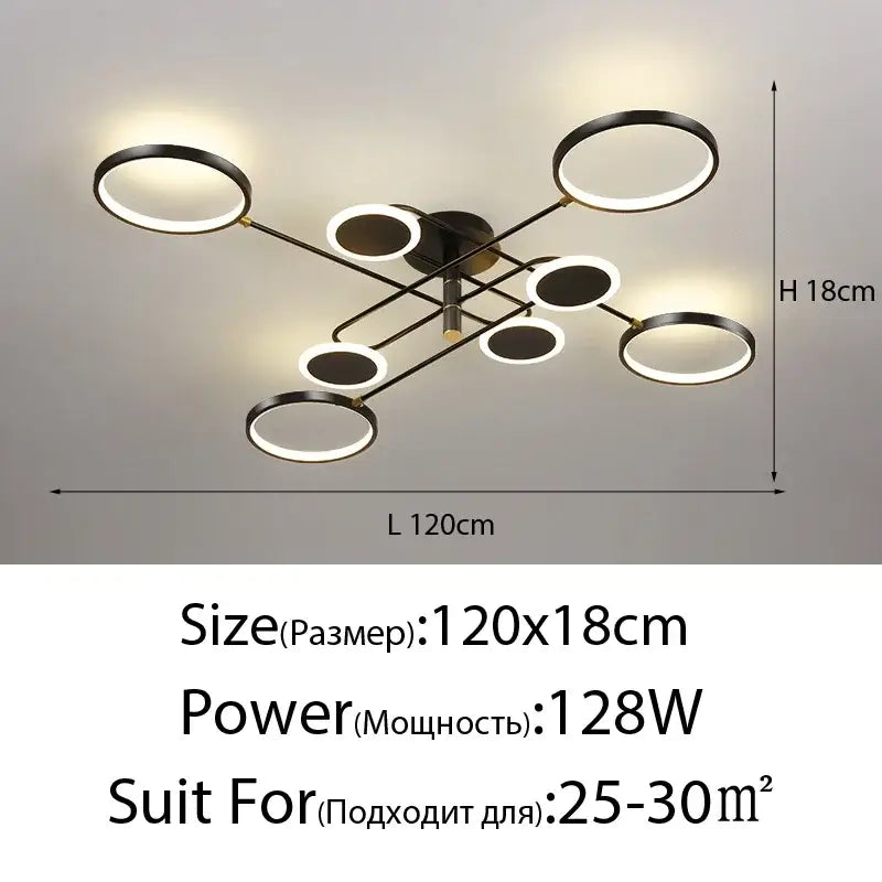 Modern black and white circular decorbites led chandelier light with geometric design for living room and home decor