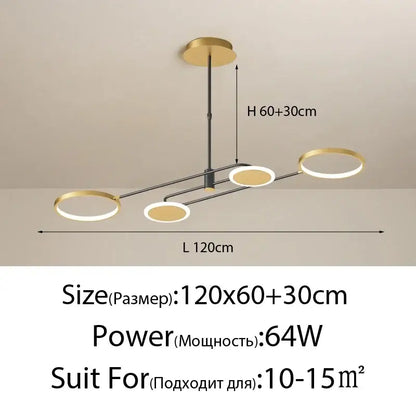 Modern gold-toned decorbites led chandelier with sleek black frame and adjustable arms for living room and home decor