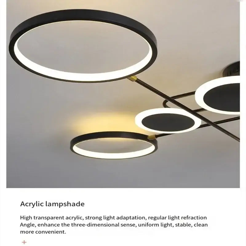Modern black circular decorbites led chandelier with sleek acrylic lampshade for living room and bedroom lighting