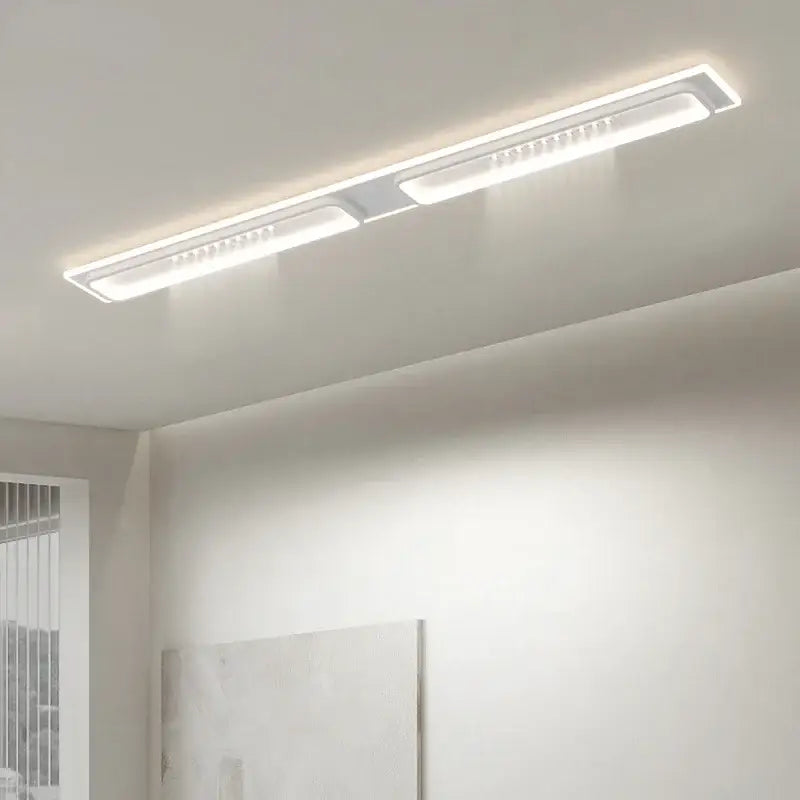 Modern white decorbites led chandelier lights with sleek rectangular design and evenly spaced bulbs for living room use
