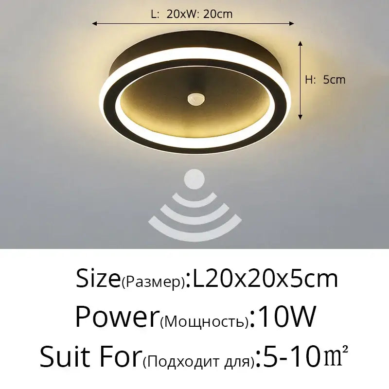 Modern circular decorbites led chandelier with black and gold finish featuring warm white led ring and pir motion sensor