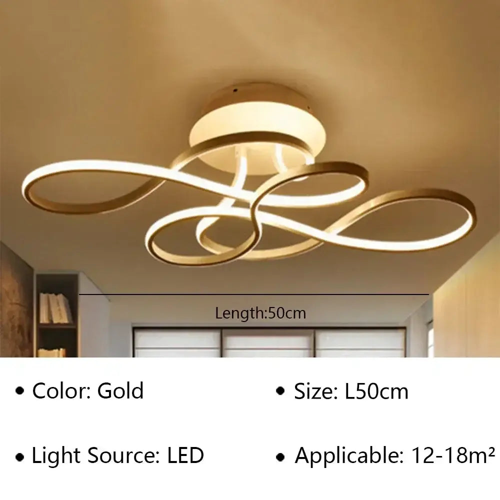 Gold infinity-loop DecorBites™ LED chandelier modern ceiling lamp with sleek design for living dining bedroom lighting