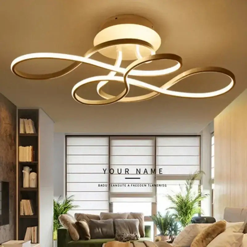 DecorBites™ modern ceiling lamp with gold finish and infinity loop design for living dining and bedroom lighting
