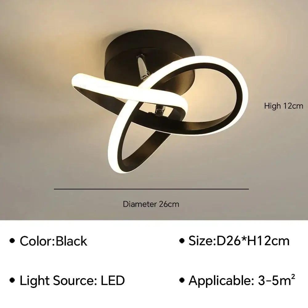 DecorBites™ black led ceiling lamp with modern intertwined ring design for living dining and bedroom lighting