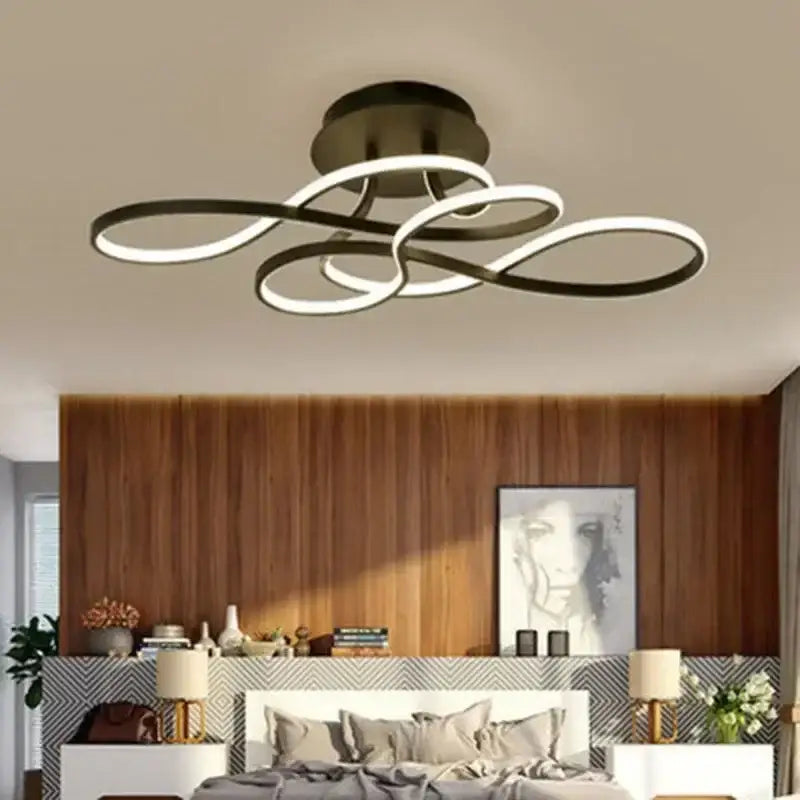 DecorBites™ modern black and white LED ceiling lamp with elegant infinity loop design for living and dining rooms