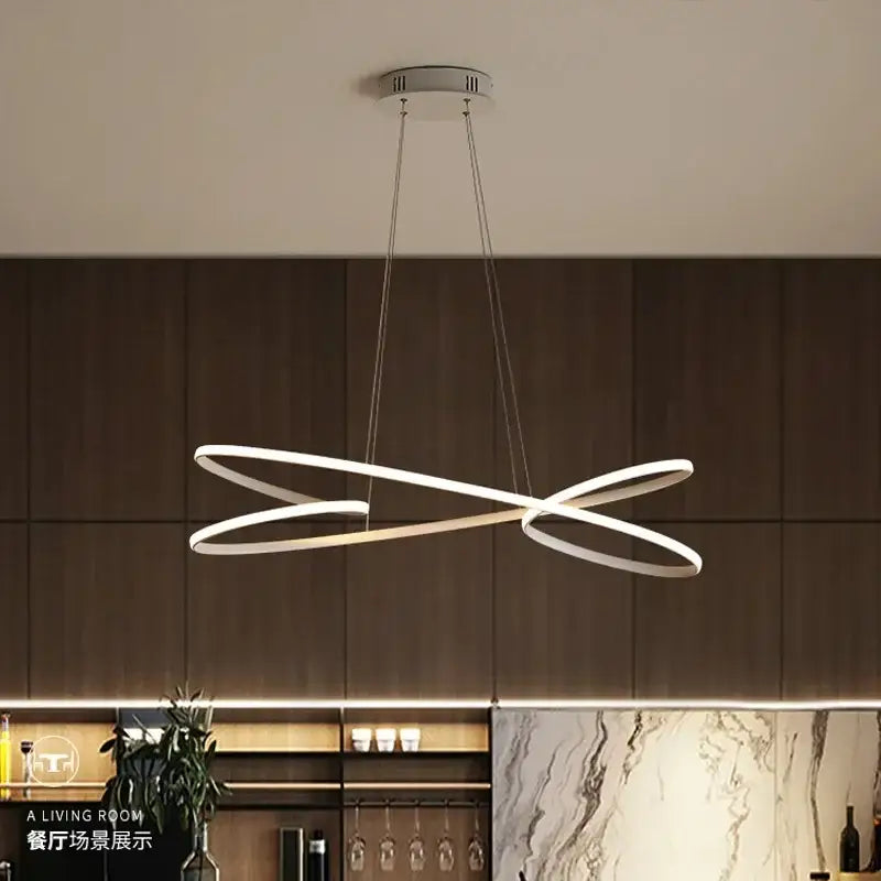 Modern white led chandelier with sleek intersecting circular rings by decorbites led for home or hotel decor