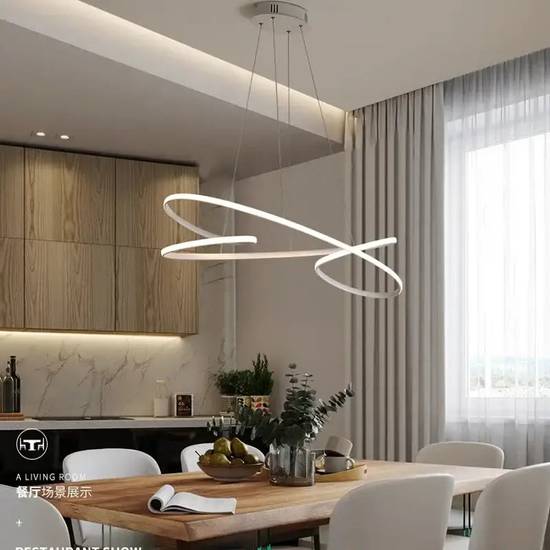 Modern white led chandelier with sleek intertwined circular design by decorbites led for home and hotel decor